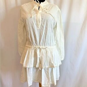 Bindu Ivory White Long Sleeve Boho Dress w/ Drawstring Waist - size Small